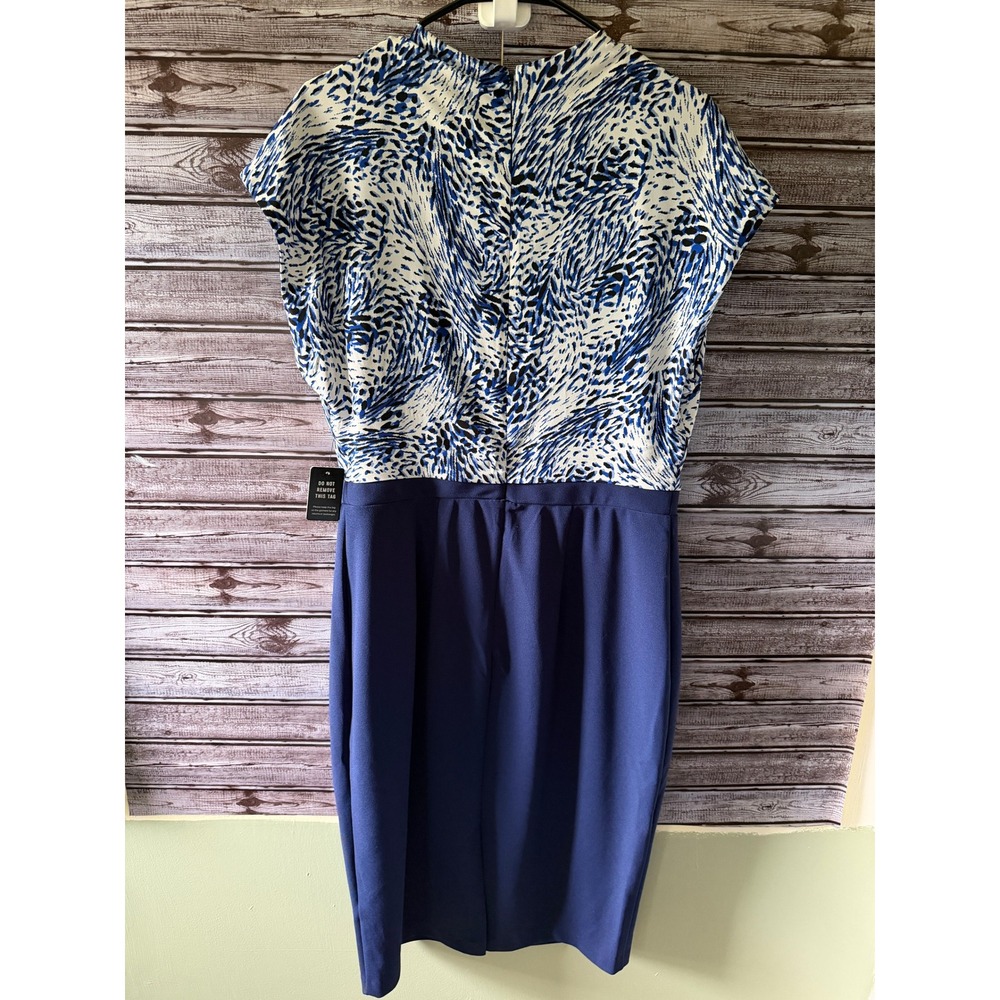 Express Women's Sheath Midi Dress Size L Blue White Black Back Zipper NWT - Picture 2 of 8